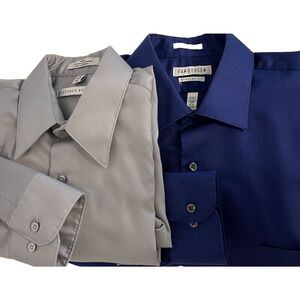 2 Men's LS Sateen Dress Shirts reg fit 16 1/2" 34/35" Wrinkle Free see picts